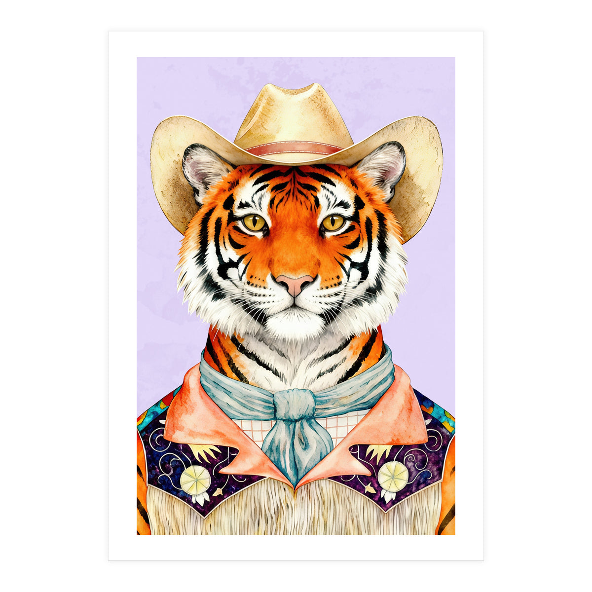 Tiger Portrait in Hat Wild Cowboy Fashion  (Print Only)