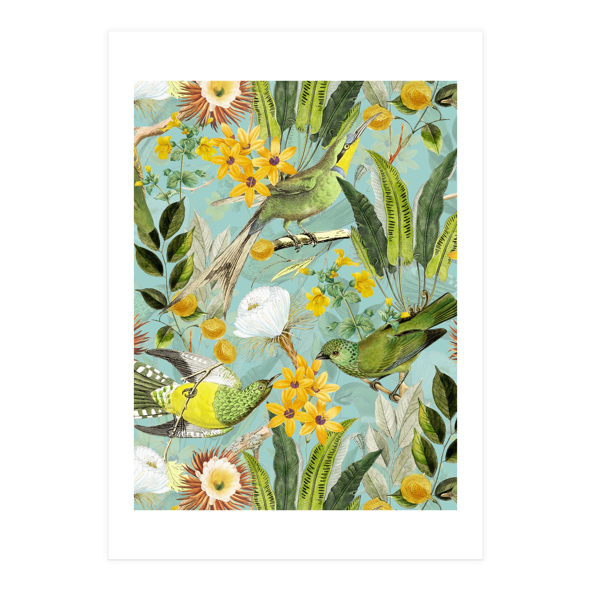 Exotic Birds in Flower Jungle (Print Only)