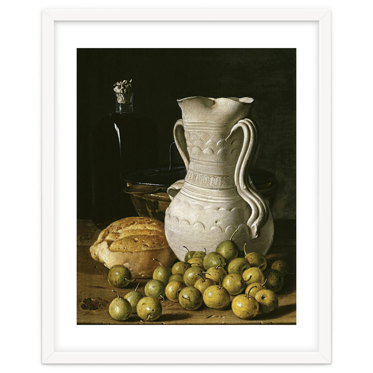 Luis Egidio Meléndez: 'Still Life with Small Pears, Bread, White Pitcher, Glass Bottle, and.., 1760.