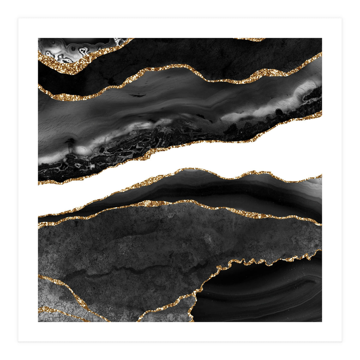 Black & Gold Agate Texture 08  (Print Only)