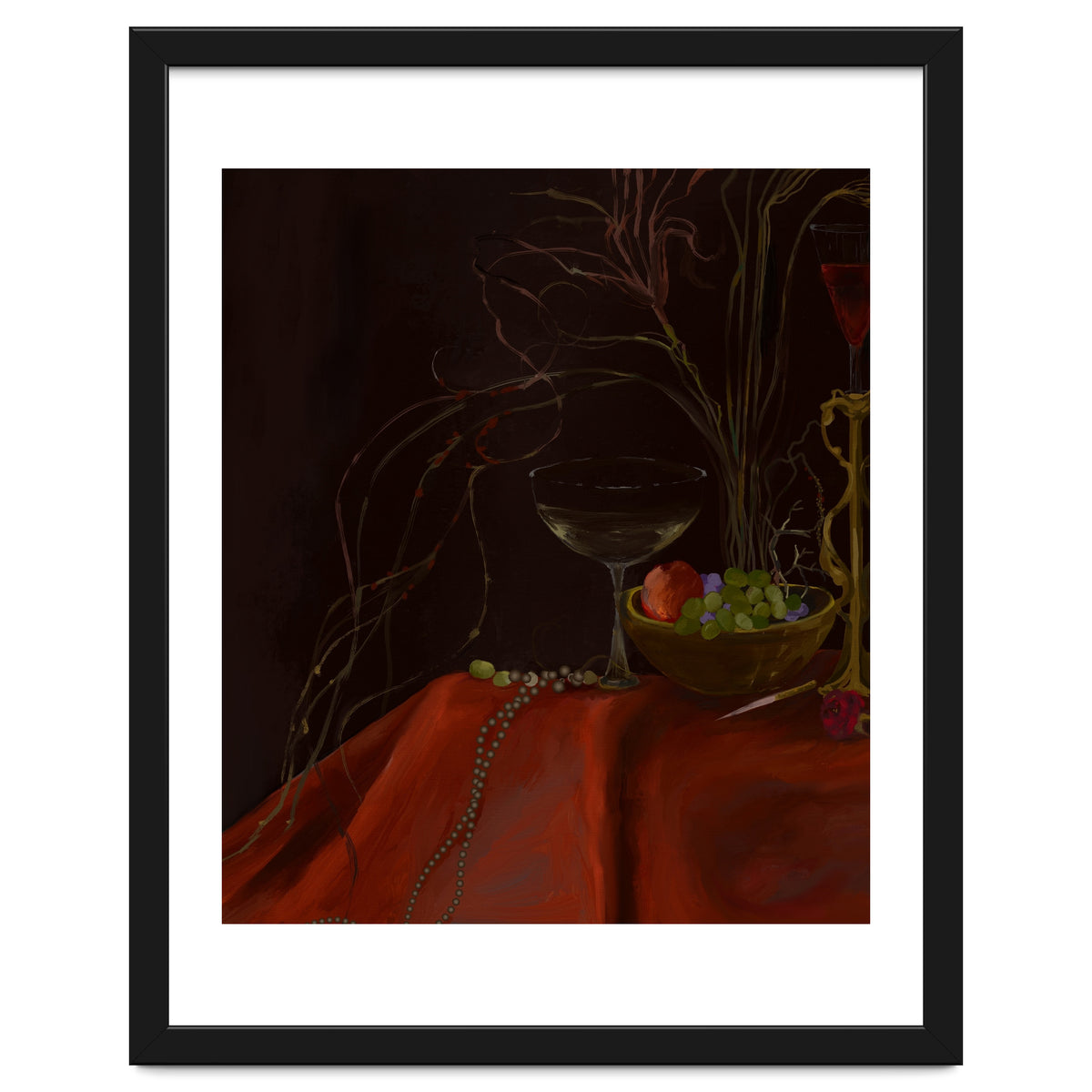 Dark Baroque Still Life Table and Wine oil