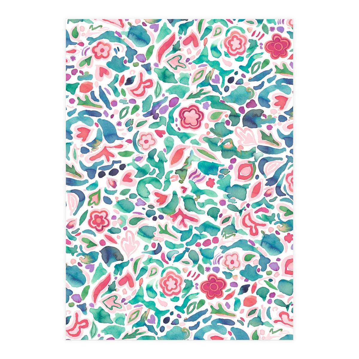 Primitive Flowers Green Coral (Print Only)