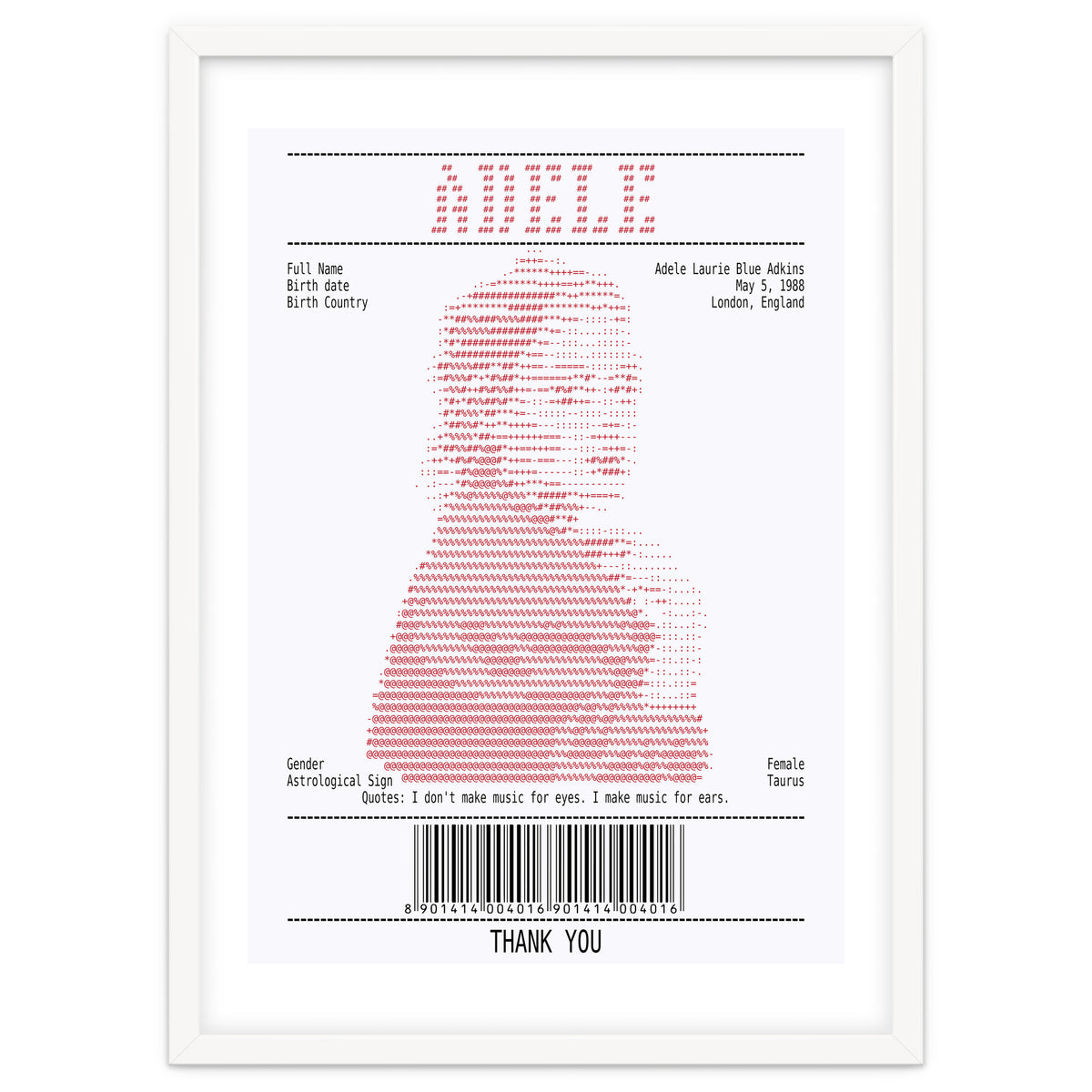 Receipt Art Adele Red