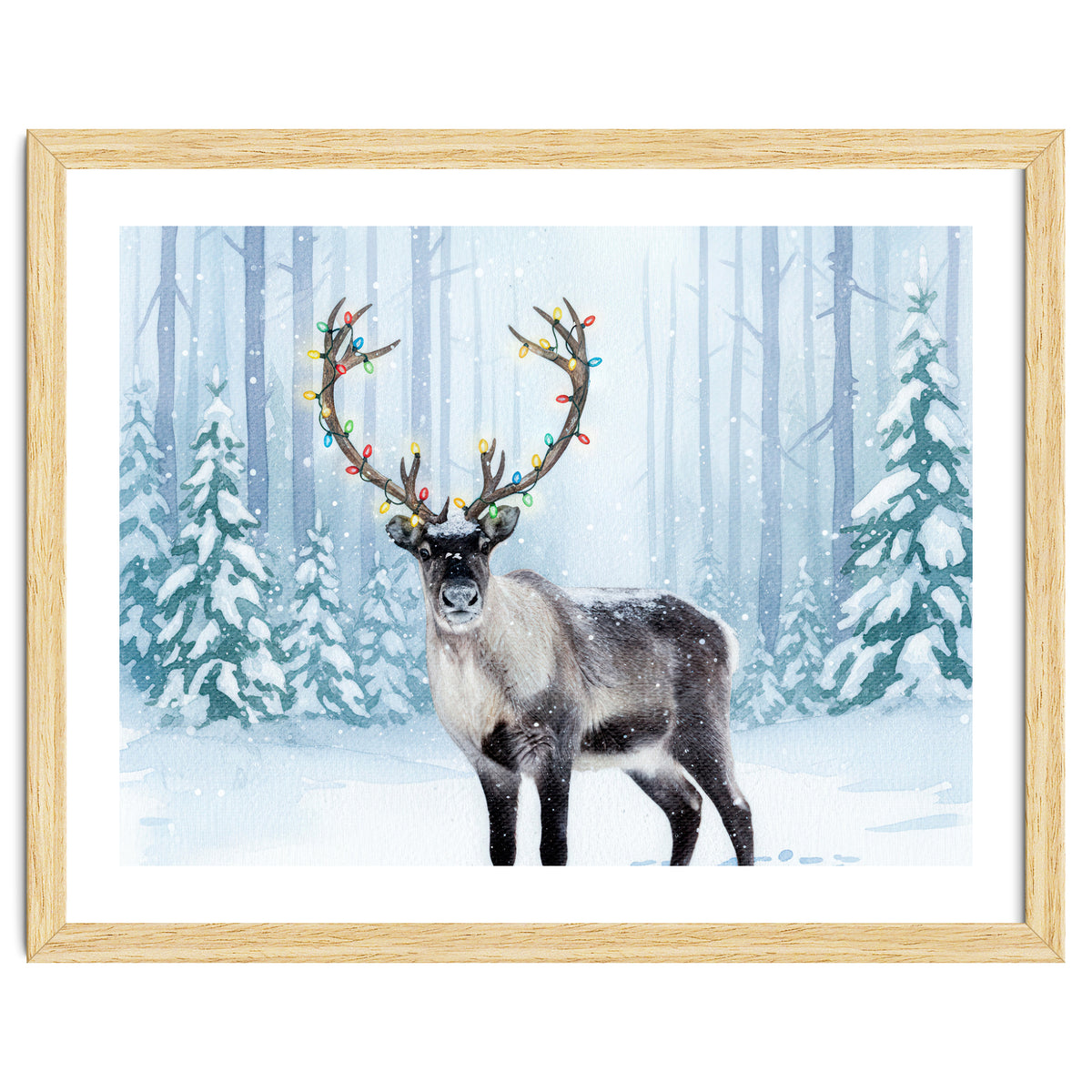 Reindeer with Christmas Lights, Deer Magical Winter Art