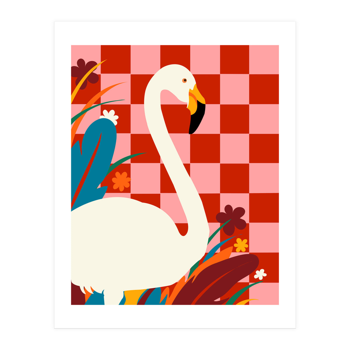 Checkers & The Great Egret, Wildlife Animals Maximalist Eclectic, Bold Heron Botanical Nature Jungle Bohemian (Print Only)