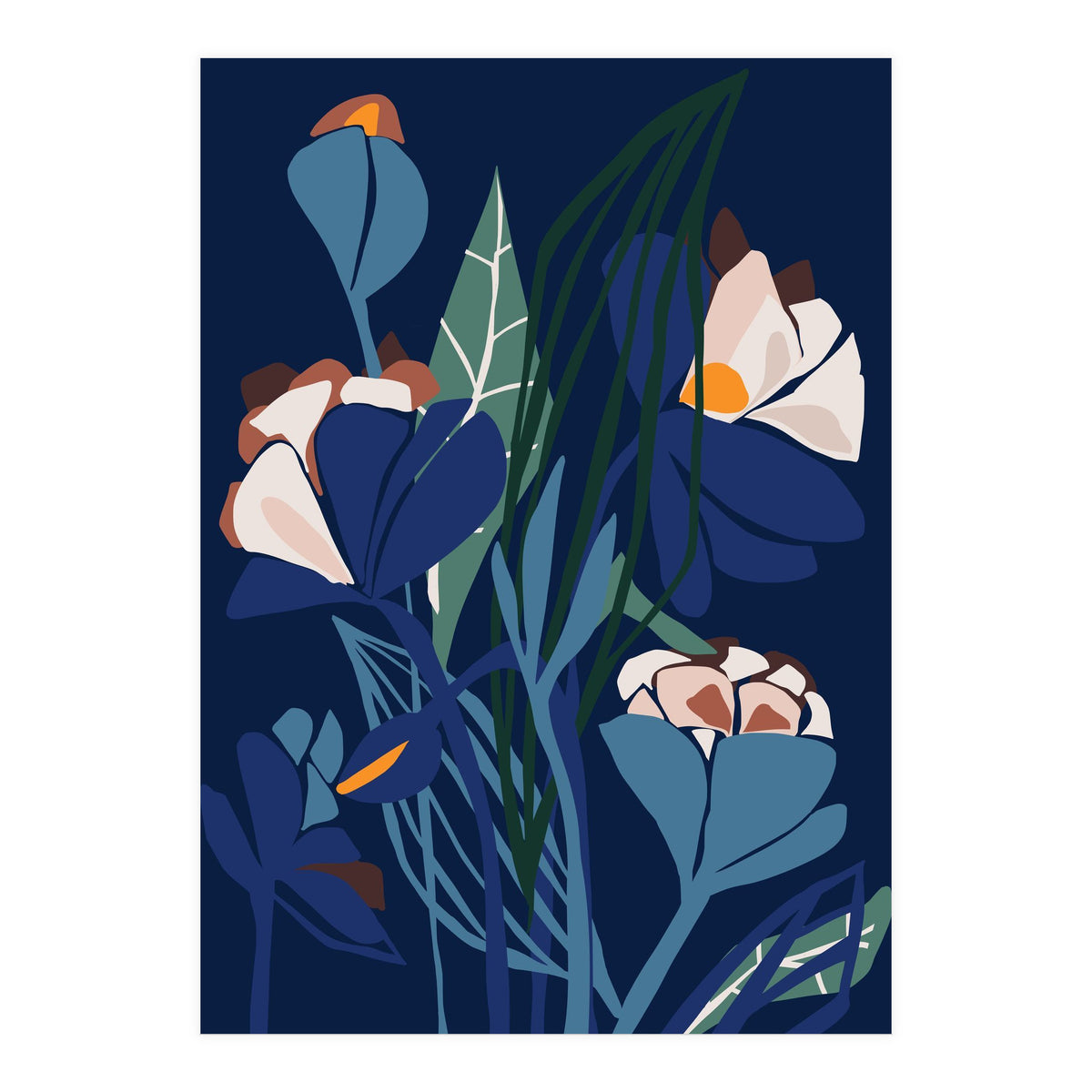 Florals At Night – Modern Illustration (Print Only)