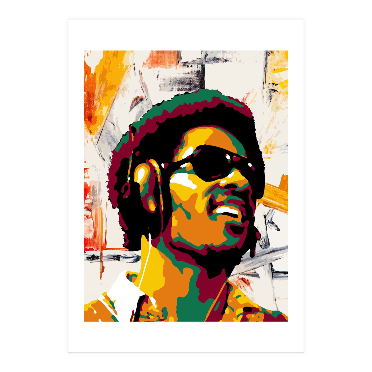 Stevie Wonder Colorful Abstract Retro Art (Print Only)