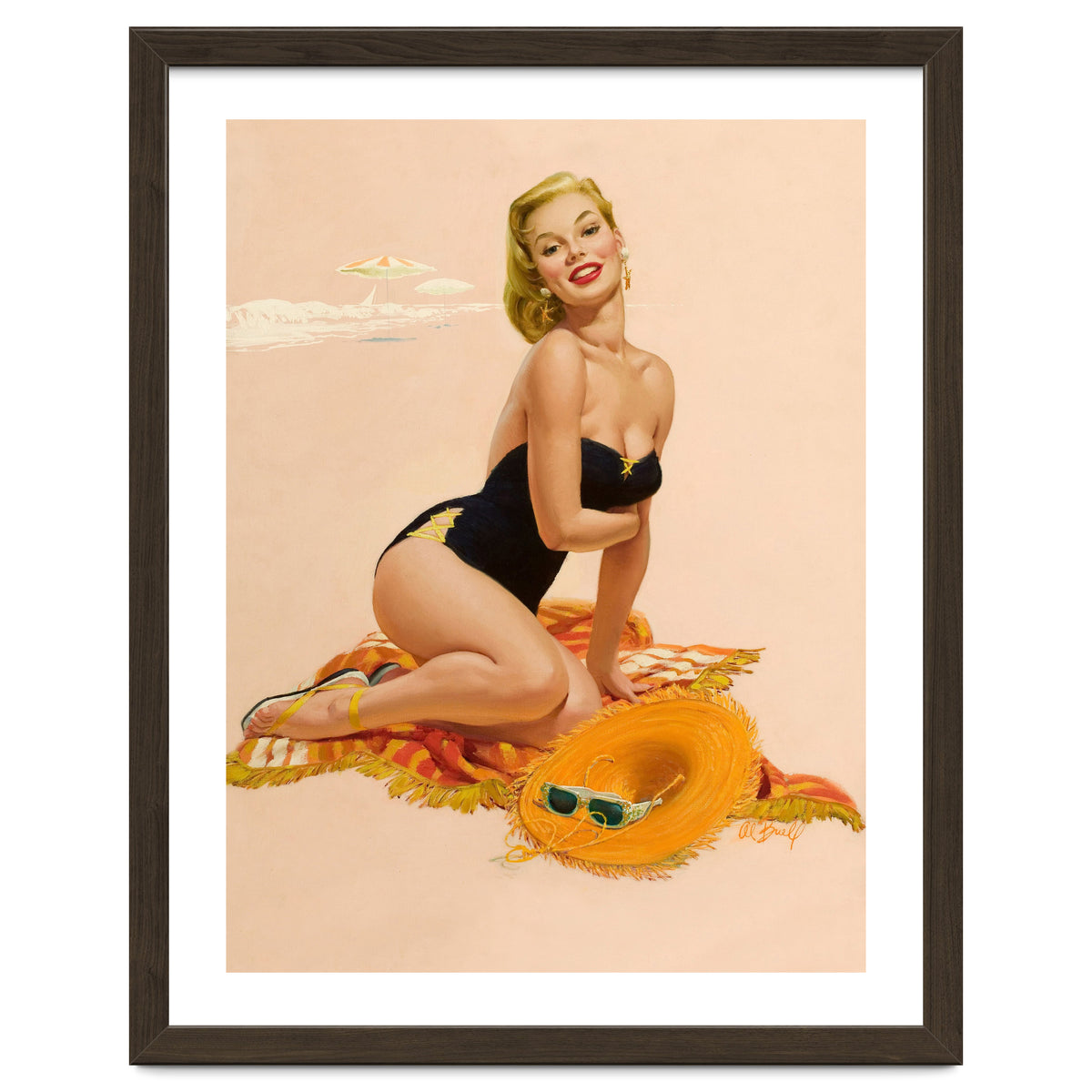 Pinup Woman Is Posing On A Beach