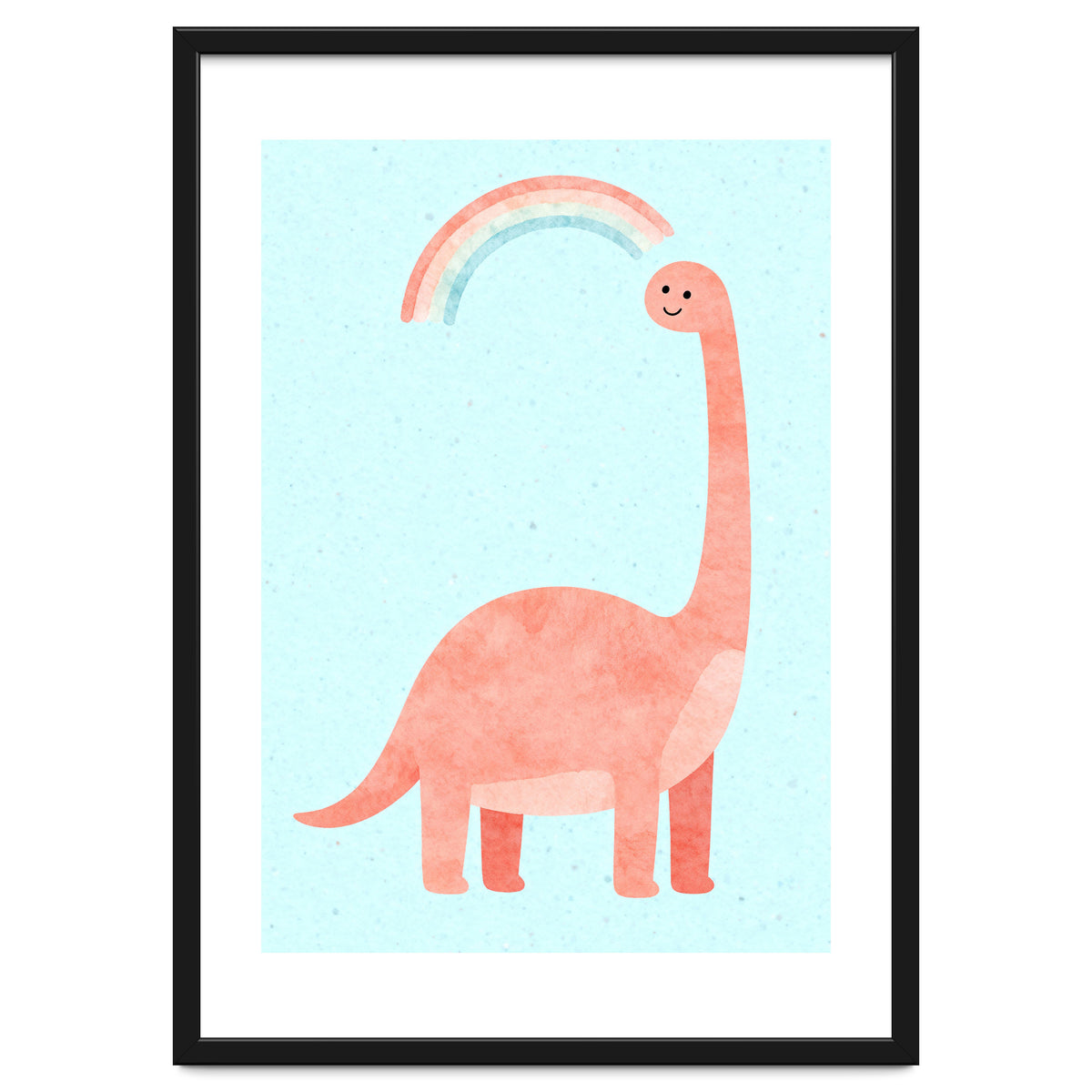 Rainbow Dinosaur Nursery Art, Cute diplodocus Watercolor, Pink Dino Illustration