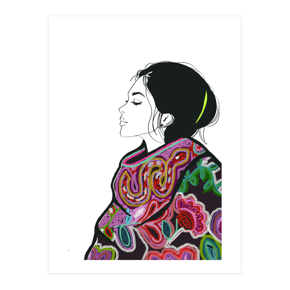 Embroidery Realistic Digital Embroidery Fashion Illustration Art Print Viddy Pop Studio Mood Room (Print Only)