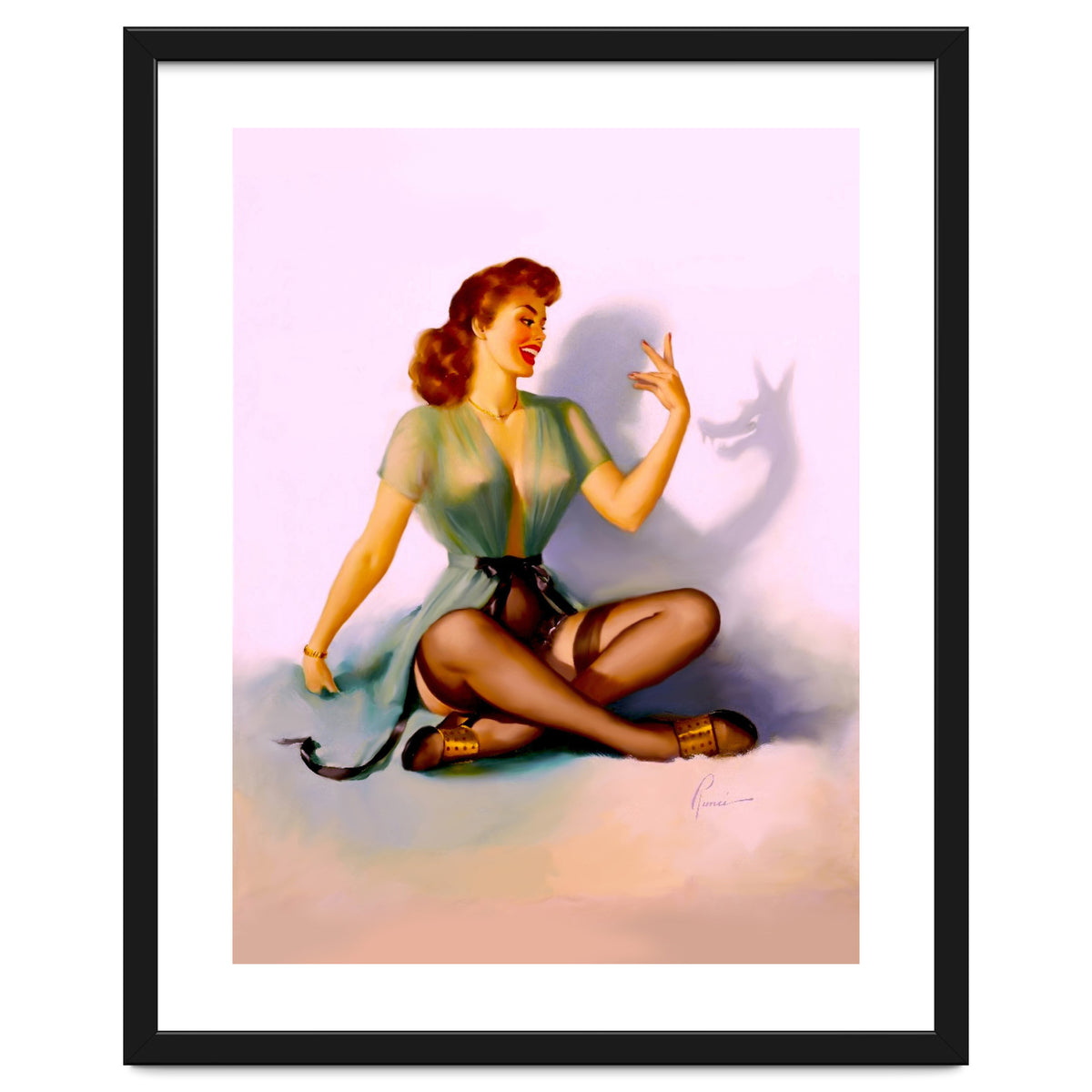 Sexy Pinup Making A Big Bad Wolf Shadow On The Wall