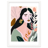 Reinvent, Beautiful Woman Girl Pastel Line Art, Minimal Botanical Nature Portrait, Modern Bohemian Drawing Nomadic Summer Self Love thumbnail