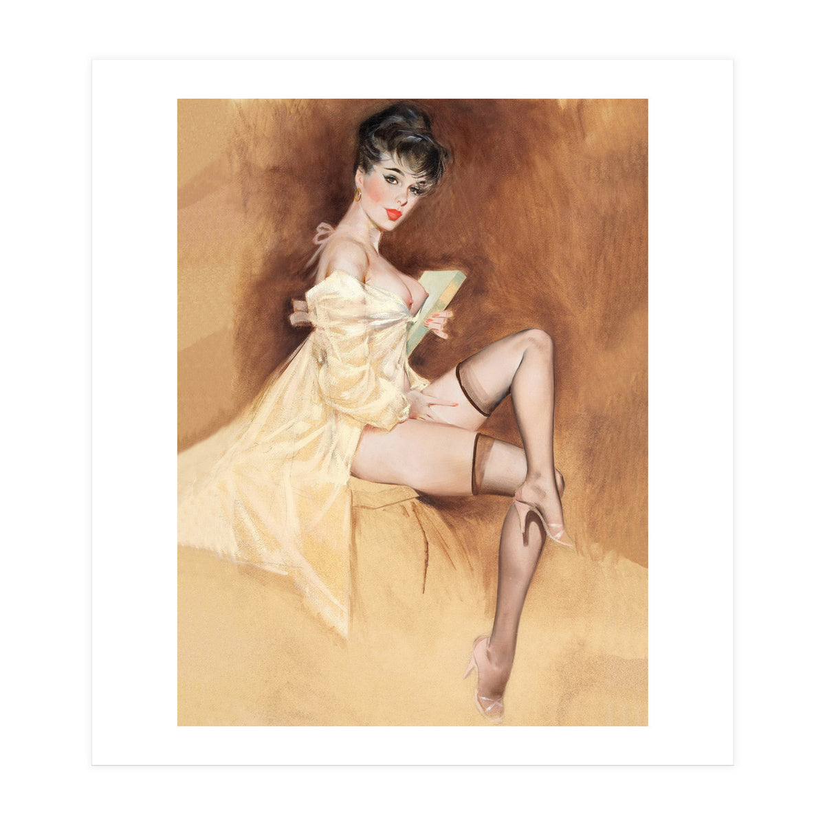 Late Portrait Of Sexy Pinup Secretary Woman (Print Only)