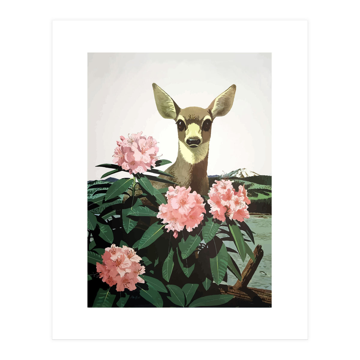 Japan, Doe in Blossom Bush (Print Only)