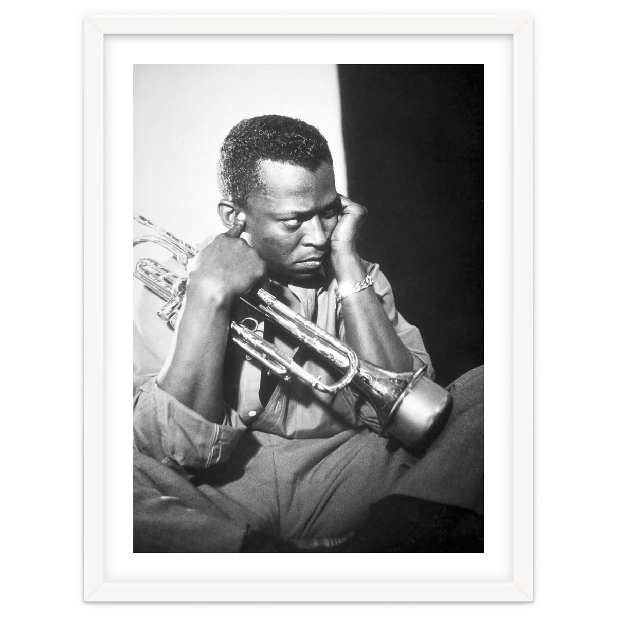 Jazz trumpeter Miles Davis early in his career playing in New York City, circa 1955.