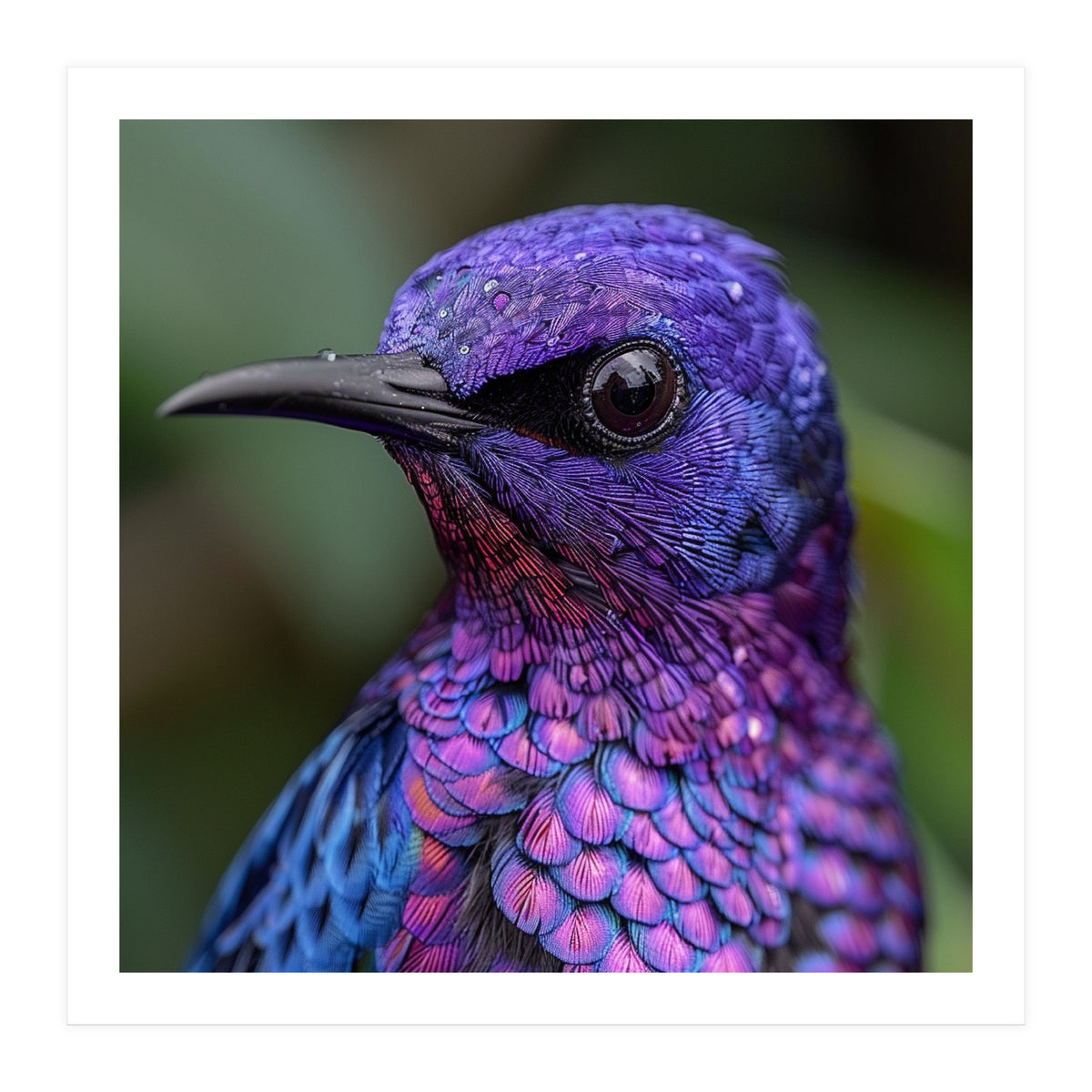 Vibrant Purple Bird With Water Droplets (Print Only)