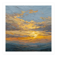 Atmospheric Golden Sunset Impasto Oil Painting Featuring Textured Clouds (Print Only)
