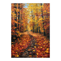 Sun-Drenched Golden Forest Path with Vibrant Autumn Foliage (Print Only)