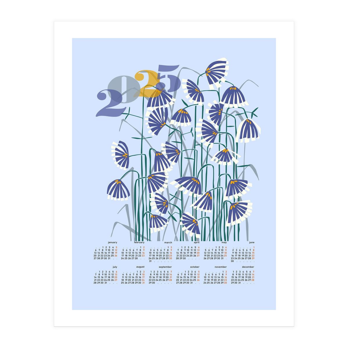 calendar 2025 pastel light blue (Print Only)