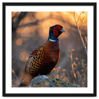 Pheasant Bird Standing On Rock Sunrise Light