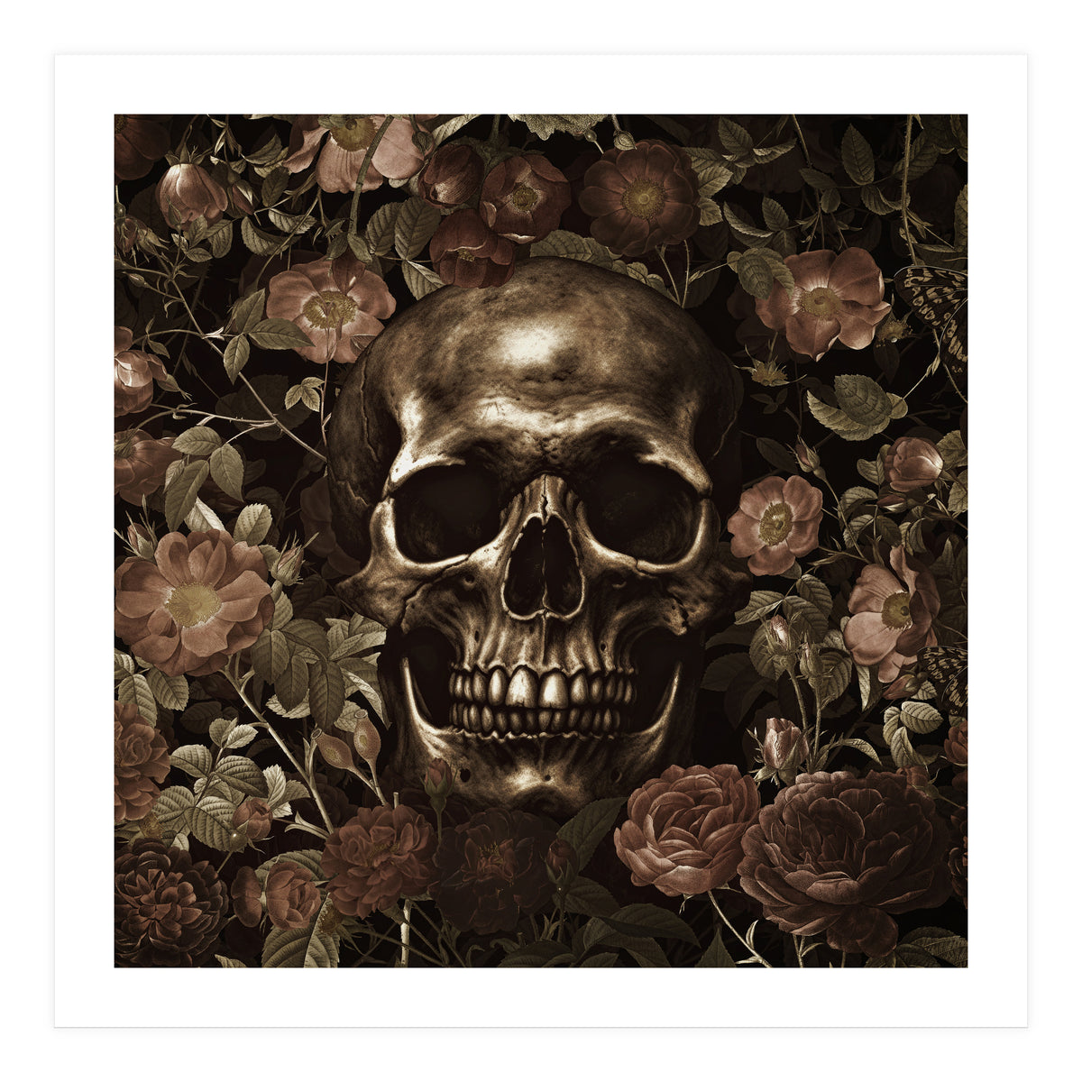 Baroque  Skull And Roses Night Garden (Print Only)