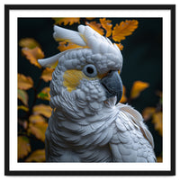 Yellow Crested Cockatoo Portrait Autumn Leaves Dark