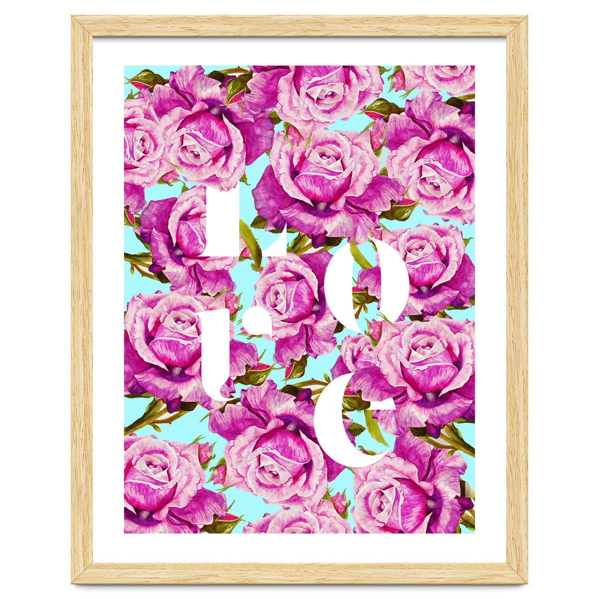 Love, Floral Typography Valentine's Graphic Design, Eclectic Modern Boho Botanical Rose Illustration