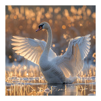 Swan Spreading Wings In Water Sunlight (Print Only)