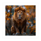 Majestic Lion Sitting On A Rock In Autumn Forest (Print Only) thumbnail