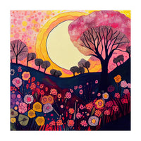 Folk Sunset Over Floral Hills (Print Only)