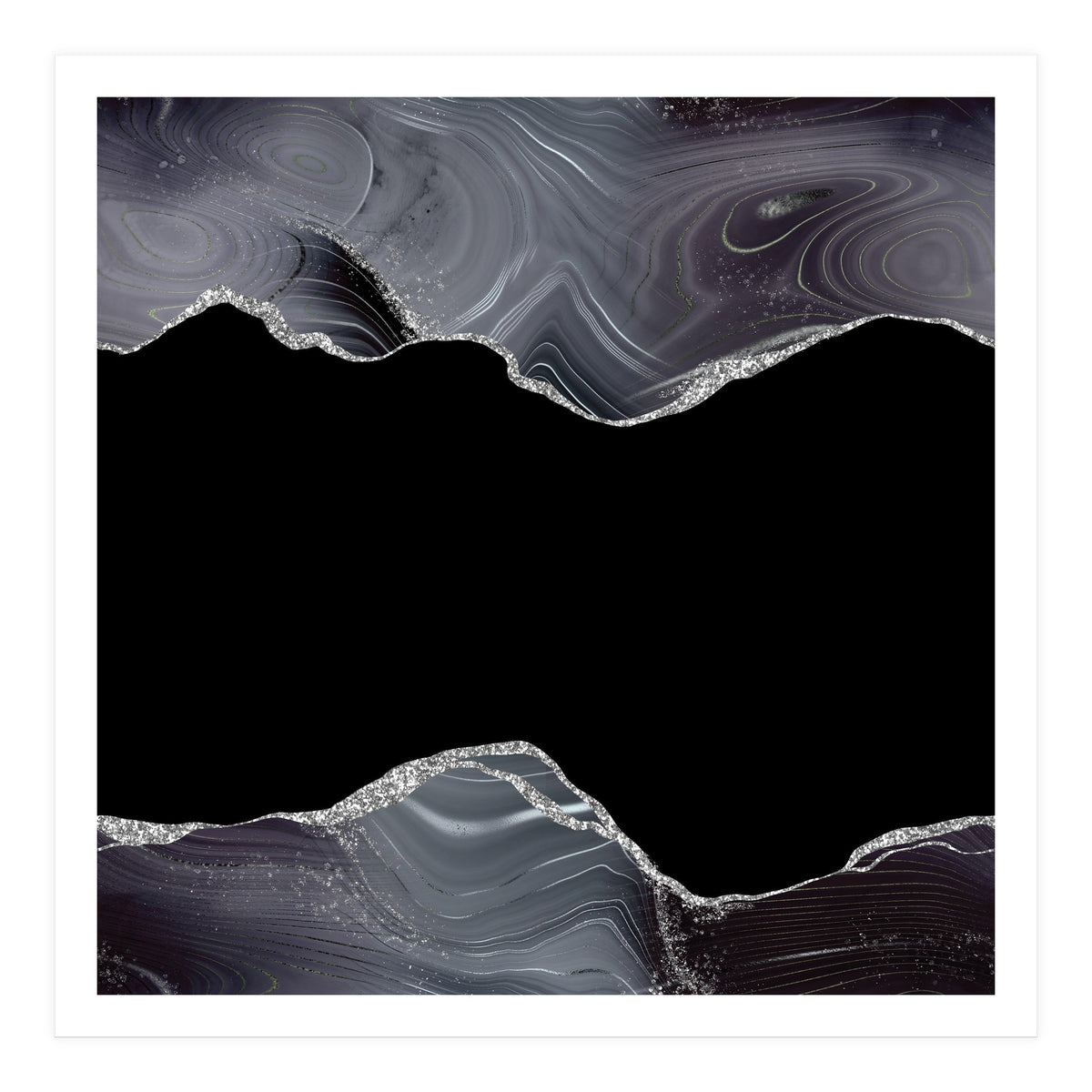 Black & Silver Glitter Agate Texture 04 (Print Only)