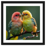 Two Lovebirds Perched On A Branch In Rain thumbnail