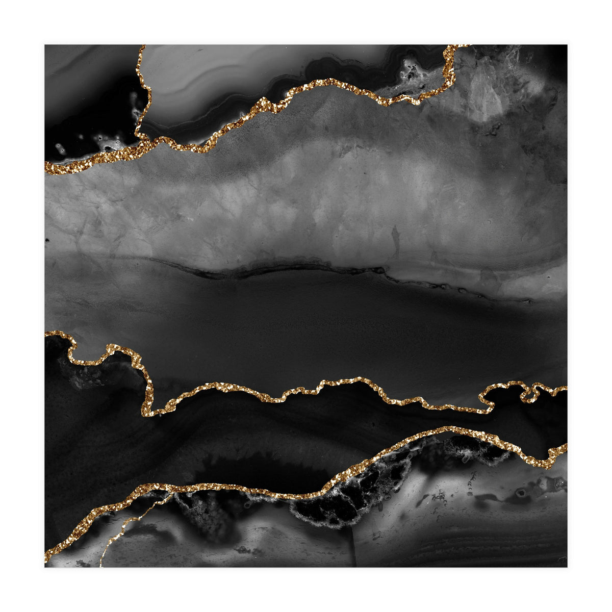 Black & Gold Agate Texture 02 (Print Only)
