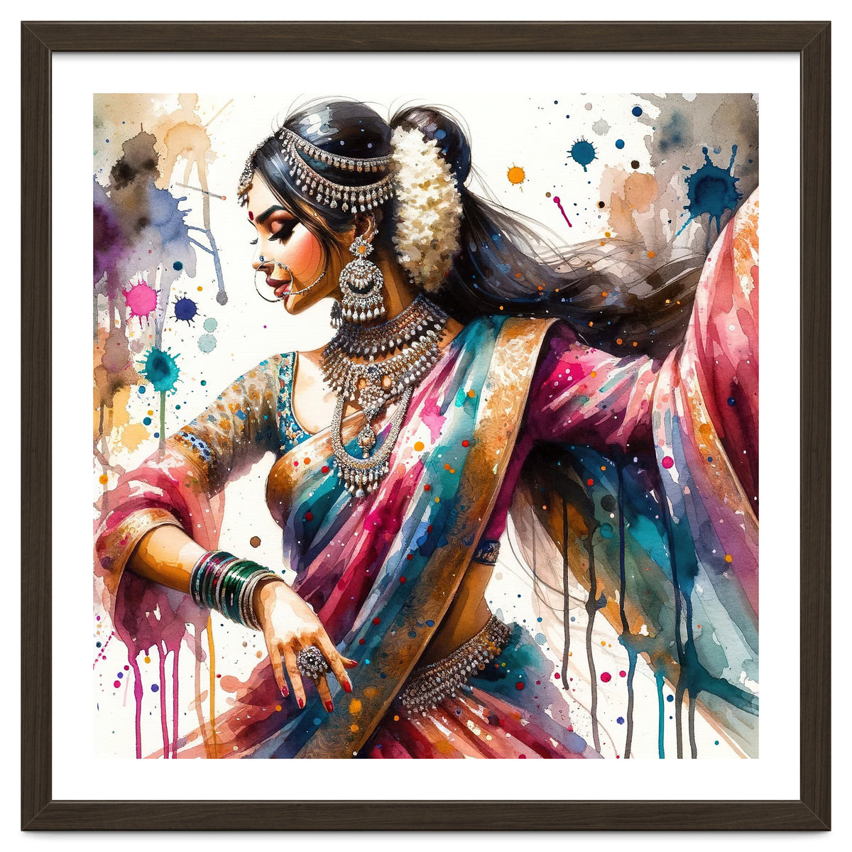 Hindu Woman Dancer With Jewelry And Sari