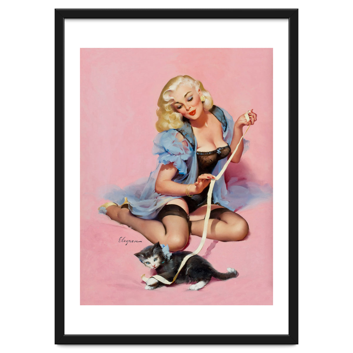 Sexy Pinup Girl Playing With Her Cat