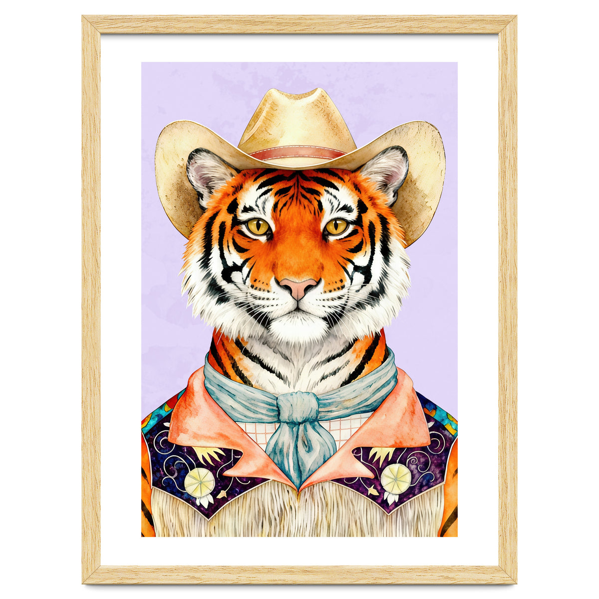 Tiger Portrait in Hat Wild Cowboy Fashion