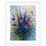 Vibrant Blue Delphinium and Red Rose Heavy Impasto Oil Painting thumbnail