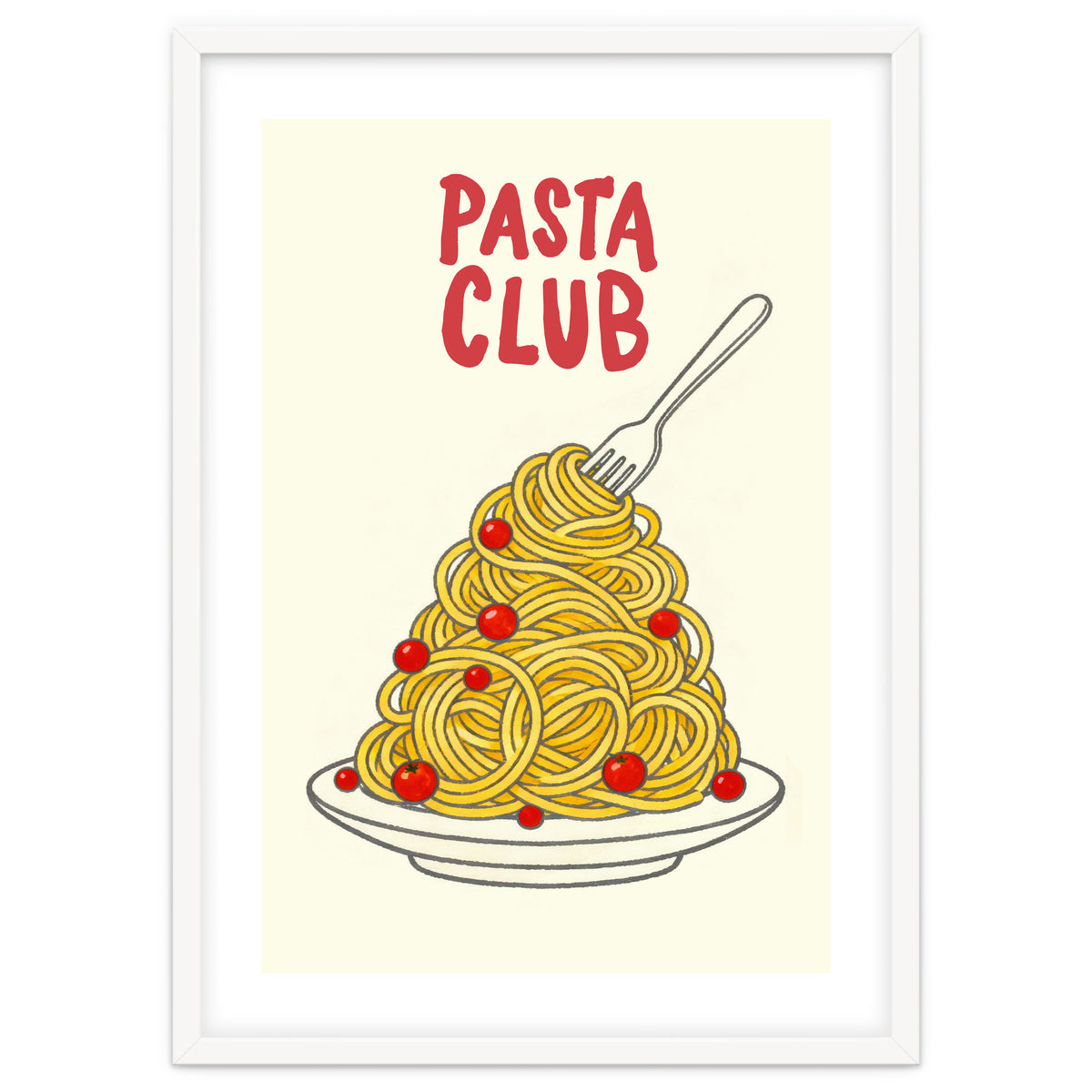 Pasta Club Illustration, Spaghetti and Tomatoes Art Print for Kitchen Wall Decor