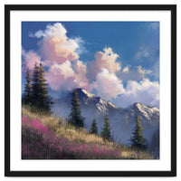 Alpine Summer Meadow with Vibrant Wildflowers and Snow