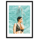 Bathe | Woman Pool Shower | Summer Swim Watercolor Painting | Brunette Bikini Boho Fashion thumbnail