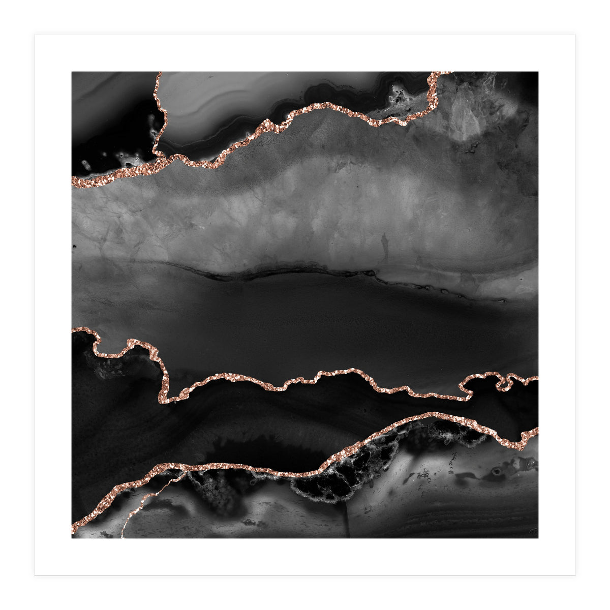 Black & Rose Gold Agate Texture 02 (Print Only)