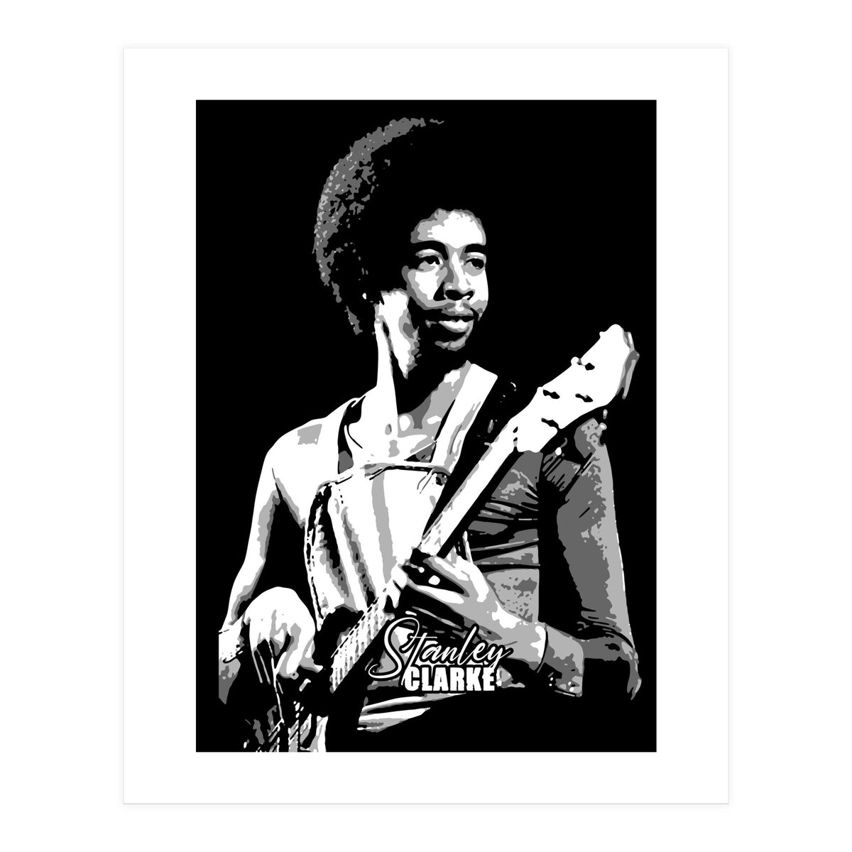 Stanley Clarke American Bassist in Grayscale (Print Only)