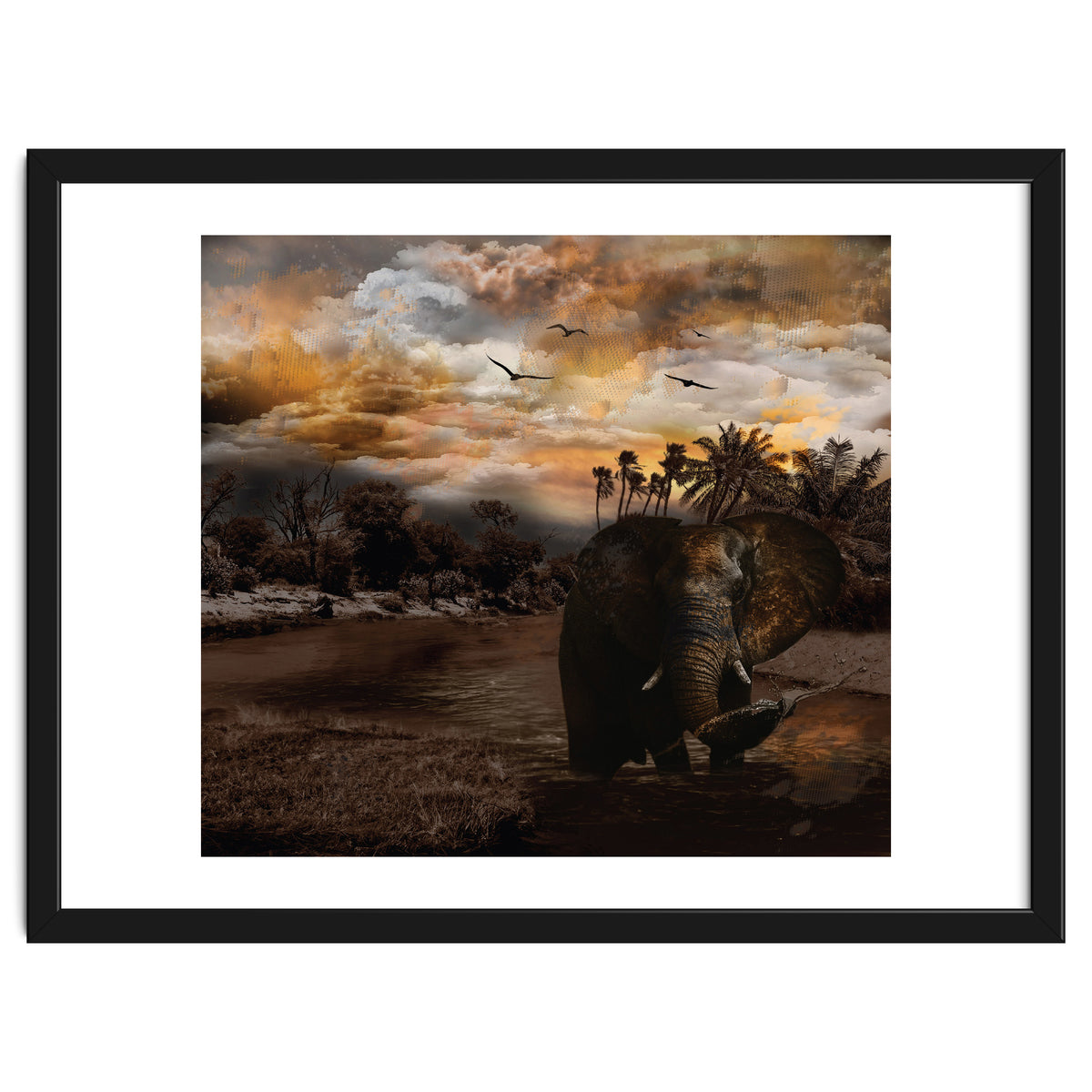 Elephant Scenic Golden Sunset African Wildlife Landscape