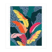 Teal & Tangerine, Botanical Nature Jungle Plants, Maximalism Eclectic Pop Of Color, Tropical Banana Leaves Bohemian Contemporary (Print Only)