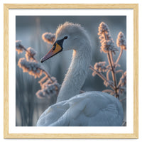 Swan Portrait Dew Drops Morning Light