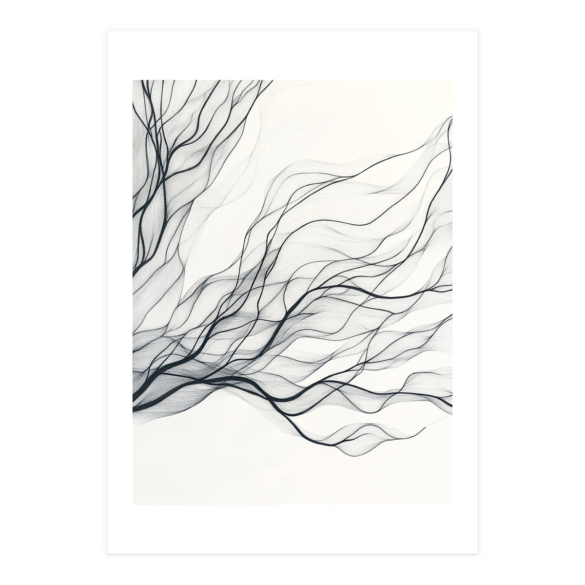 Abstract Black Branching Lines Flowing (Print Only)