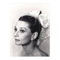 Audrey Hepburn with Veil, Classic Hollywood Glamour Photography, Black and White Icon Portrait (Print Only)