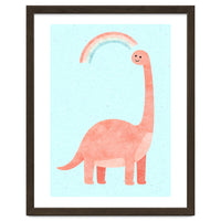 Rainbow Dinosaur Nursery Art, Cute diplodocus Watercolor, Pink Dino Illustration
