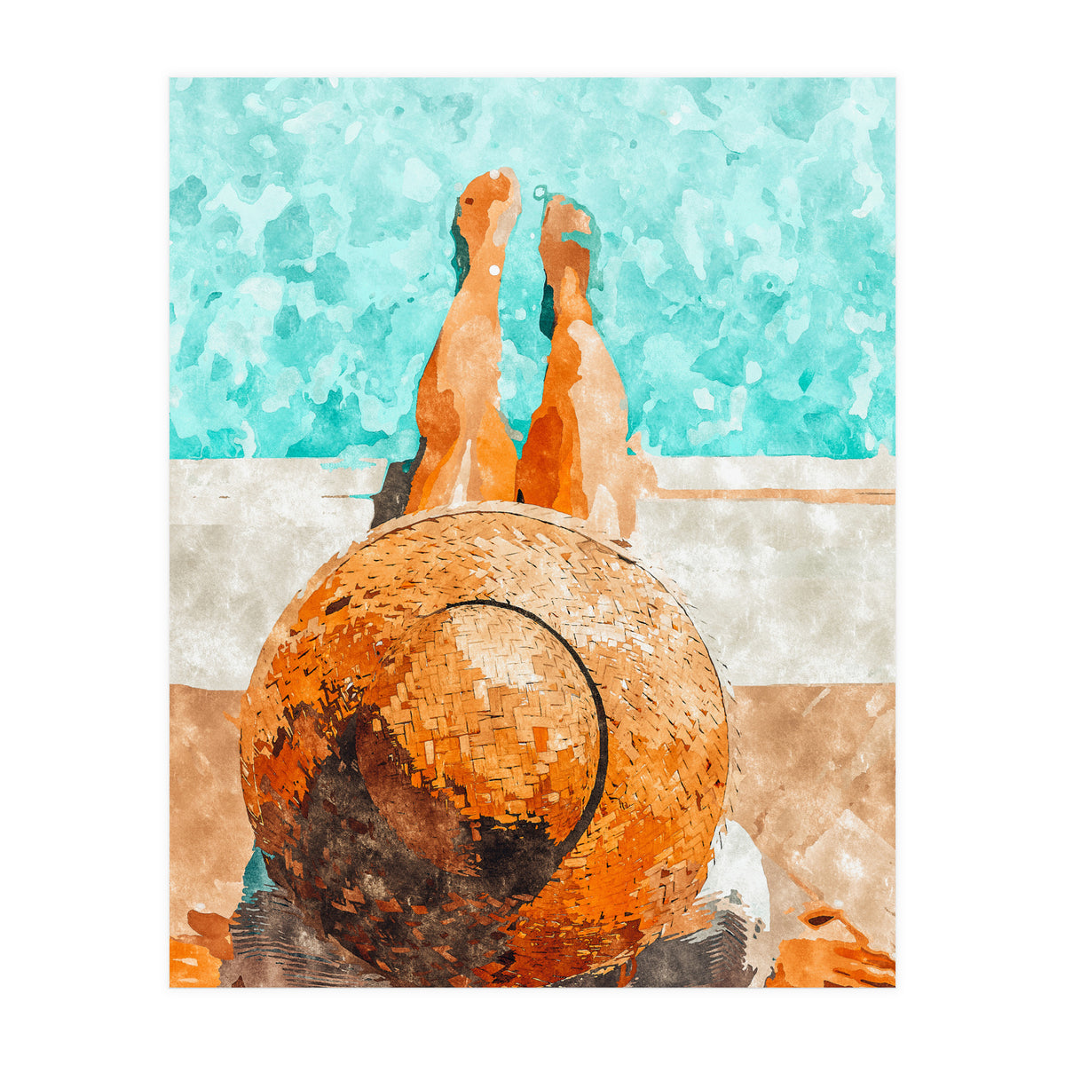 By The Pool All Day, Summer Travel Woman Swimming, Tropical Fashion Bohemian Painting (Print Only)