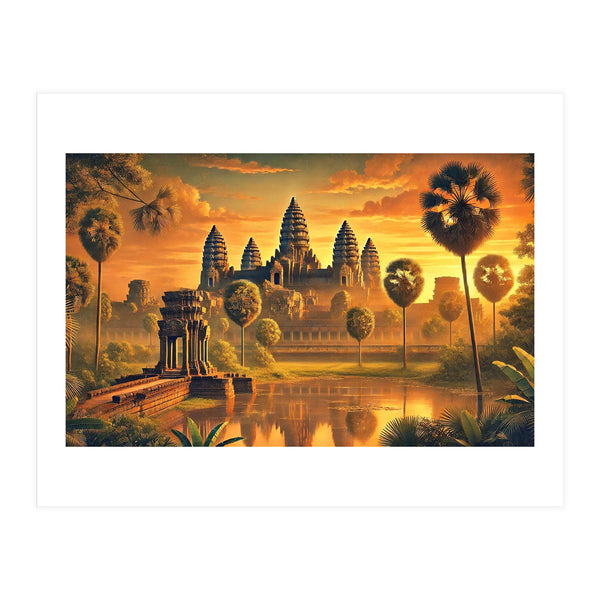 Vintage Cambodia, Angkor Wat Sunrise Poster (Print Only)